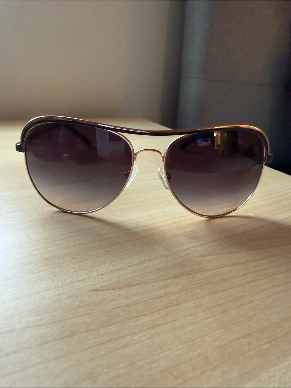Michael Kors Women’s Aviator Sunglasses in Gold and Dark Smoke gradient lenses